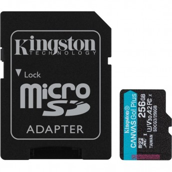 Карта памяти microSDXC UHS-I U3 KINGSTON CANVAS GO! PLUS 256 ГБ, 170 МБ/с, Class 10, SDCG3/256GB, 1 шт., переходник SD
